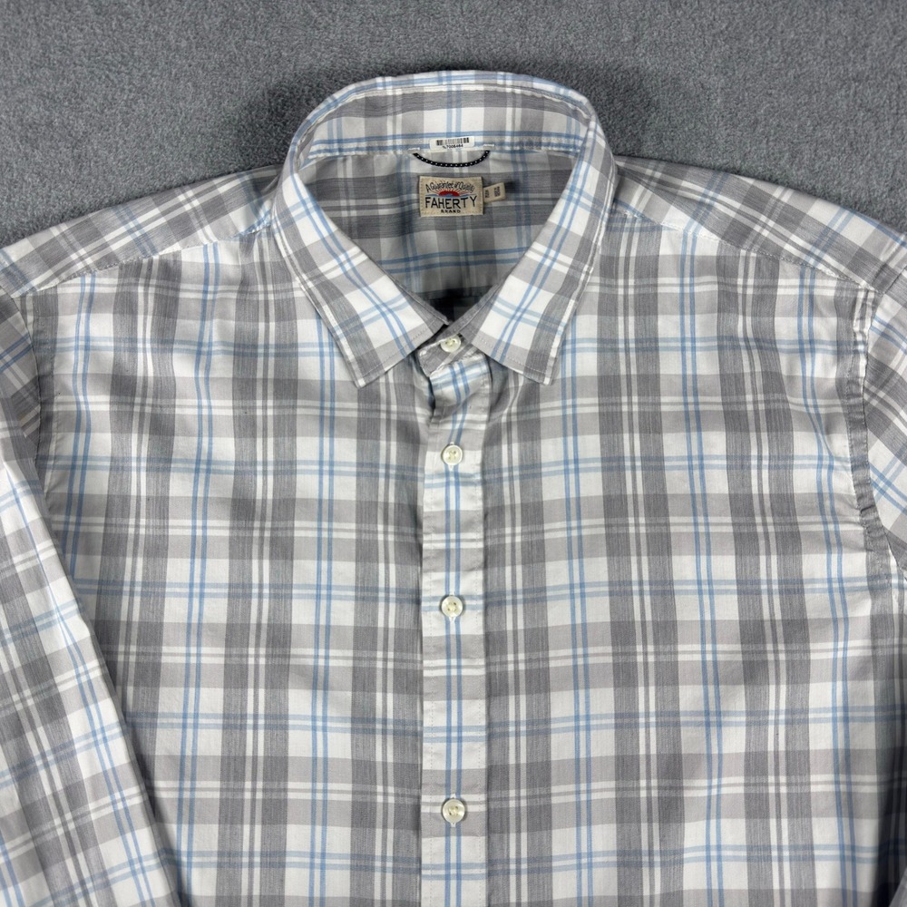 Faherty Shirt Mens XL Gray Blue Plaid Casual Button Up Long Sleeve